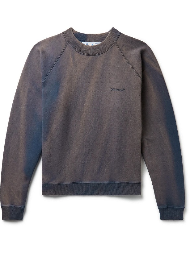 Photo: Off-White - Logo-Print Cotton-Jersey Sweatshirt - Blue