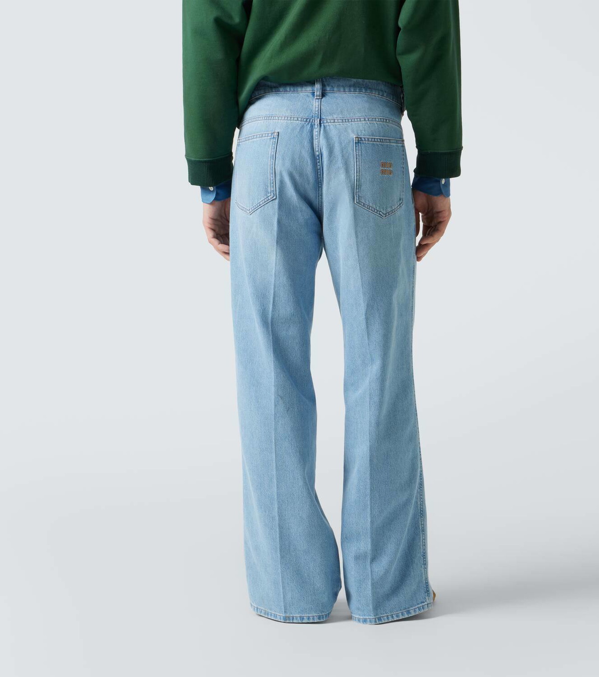 デニム・ジーパン MIUMIU HIGH-WAISTED JEANS IN FLOCKED DENIM Miu Miu High-rise wide-leg jeans Miu Miu