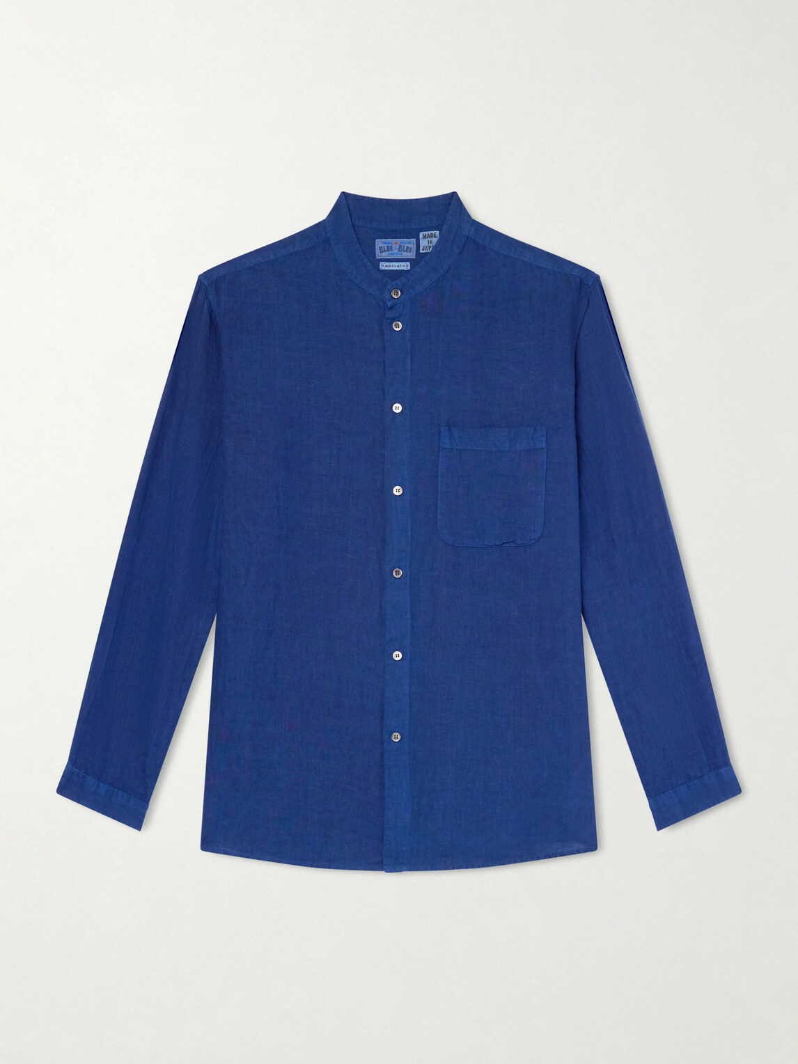 Blue Blue Japan - Grandad-Collar Linen-Chambray Shirt - Blue
