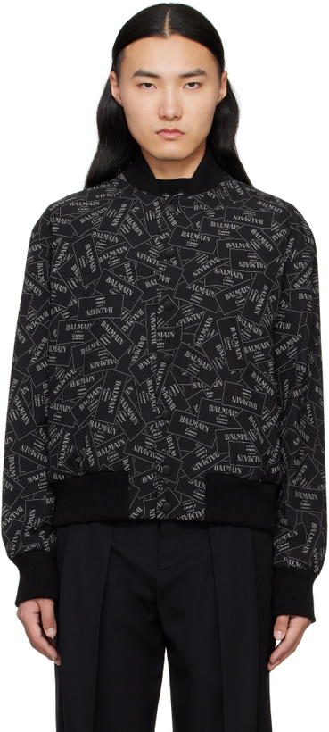 Photo: Balmain Black Printed 'Balmain' Label Bomber Jacket