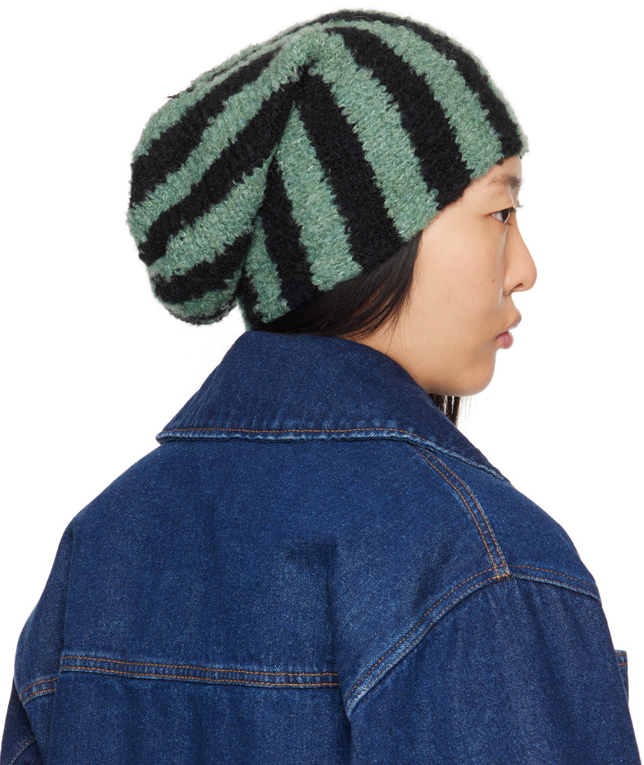 The Elder Statesman Black & Green Echo Stripe Parker Beanie