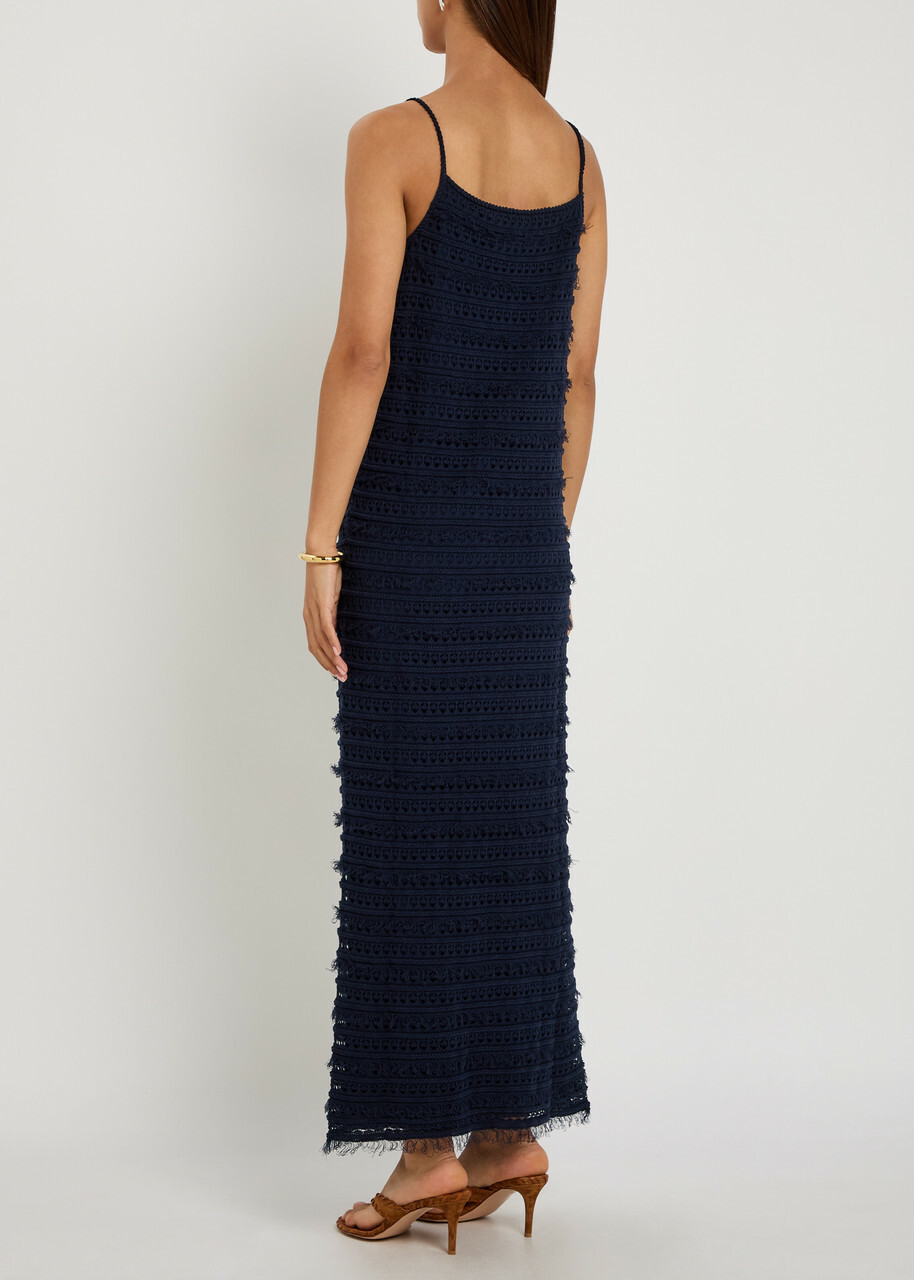 Giuliva Heritage Elizabeth Open-weave Knit Maxi Dress Navy