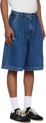 Solid Homme Blue Pleated Denim Shorts