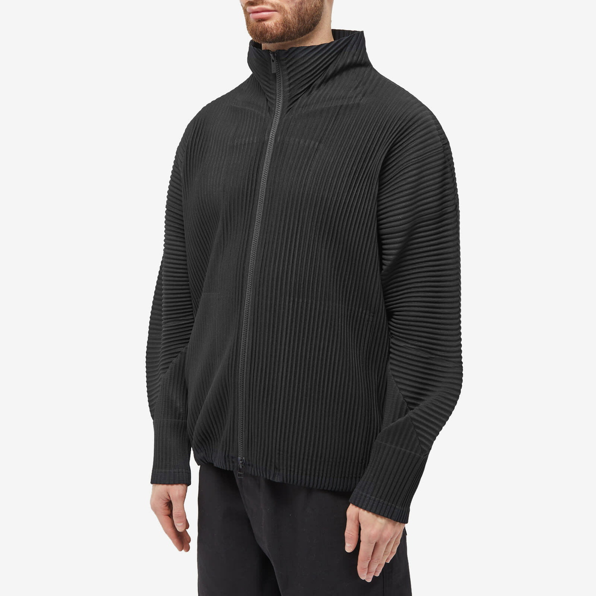 Homme Plissé Issey Miyake Men's Zip Up Cardigan in Black Homme