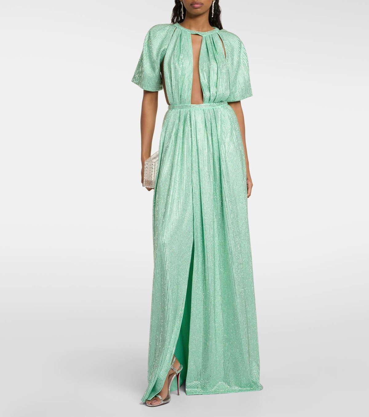 Area Cutout crystal-embellished jersey gown