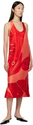 Ferragamo Red Fish Print Silk Maxi Dress