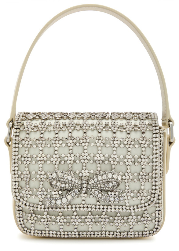 Photo: Self-portrait Micro Crystal-embellished Satin and Leather top Handle bag - Cream - One Size