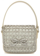Self-portrait Micro Crystal-embellished Satin and Leather top Handle bag - Cream - One Size