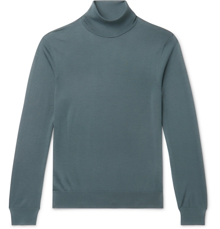 Photo: Ermenegildo Zegna - Slim-Fit Cashmere and Silk-Blend Rollneck Sweater - Blue