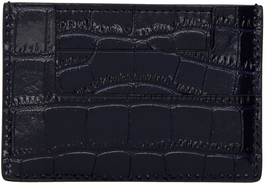 TOM FORD Navy Shiny Stamped Croc Card Holder