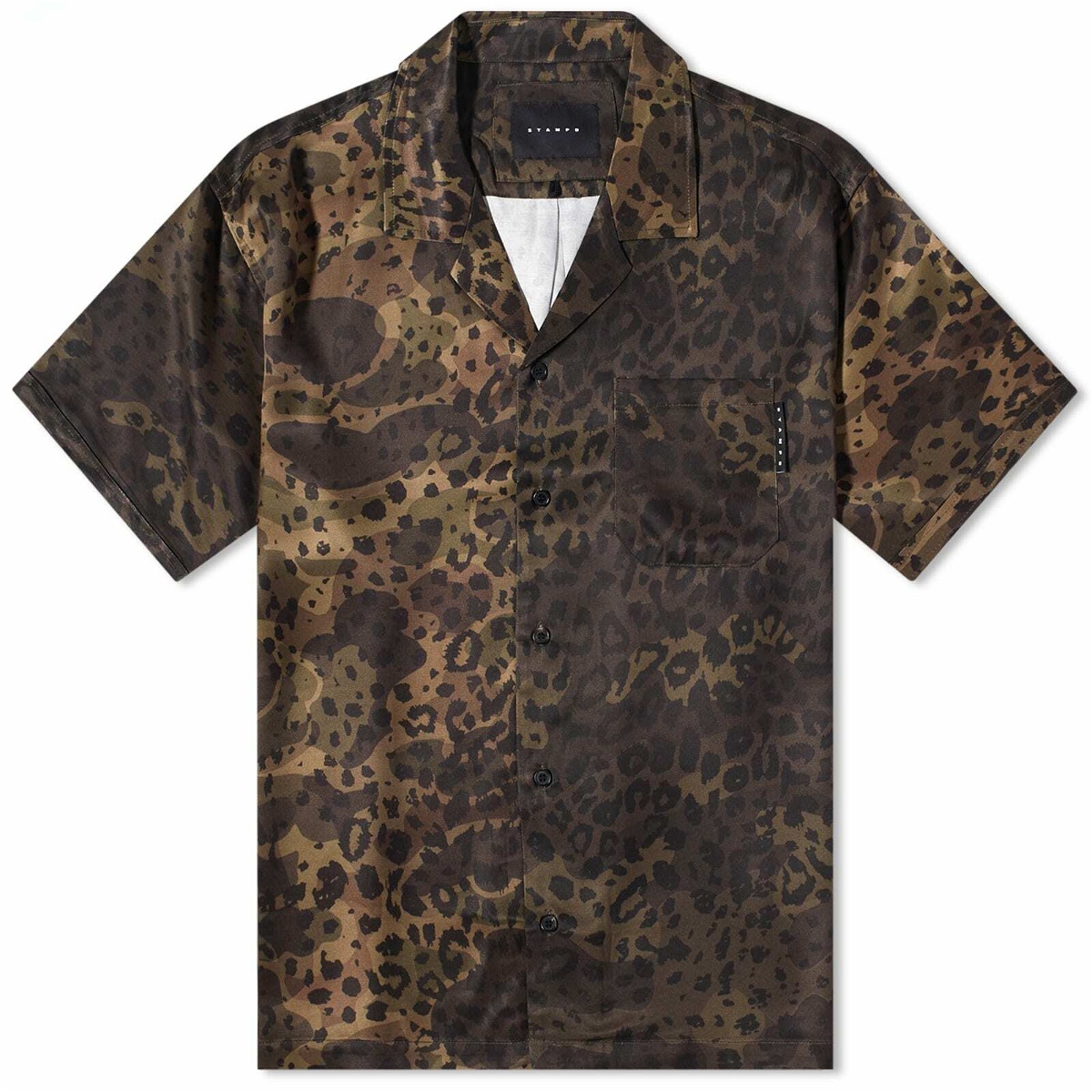 Photo: Stampd Men's Dual Camo Camp Collar Vacation Shirt in Dual Camo Leopard
