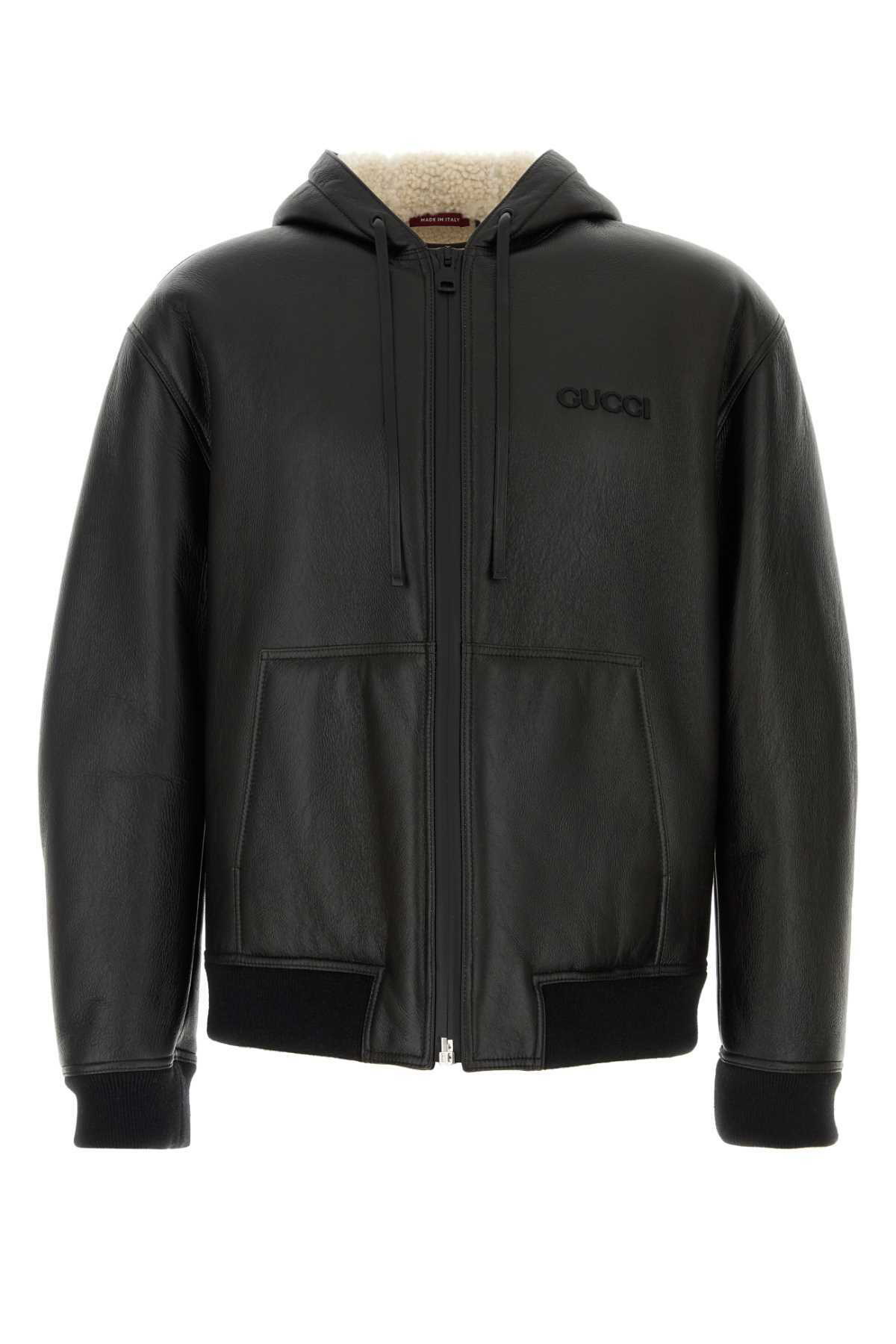 【送料&関税込】Gucci Black Leather Jacket NEW GUCCI MEN'S BLACK LEATHER MOTO BIKER JACKET 50 - US 40