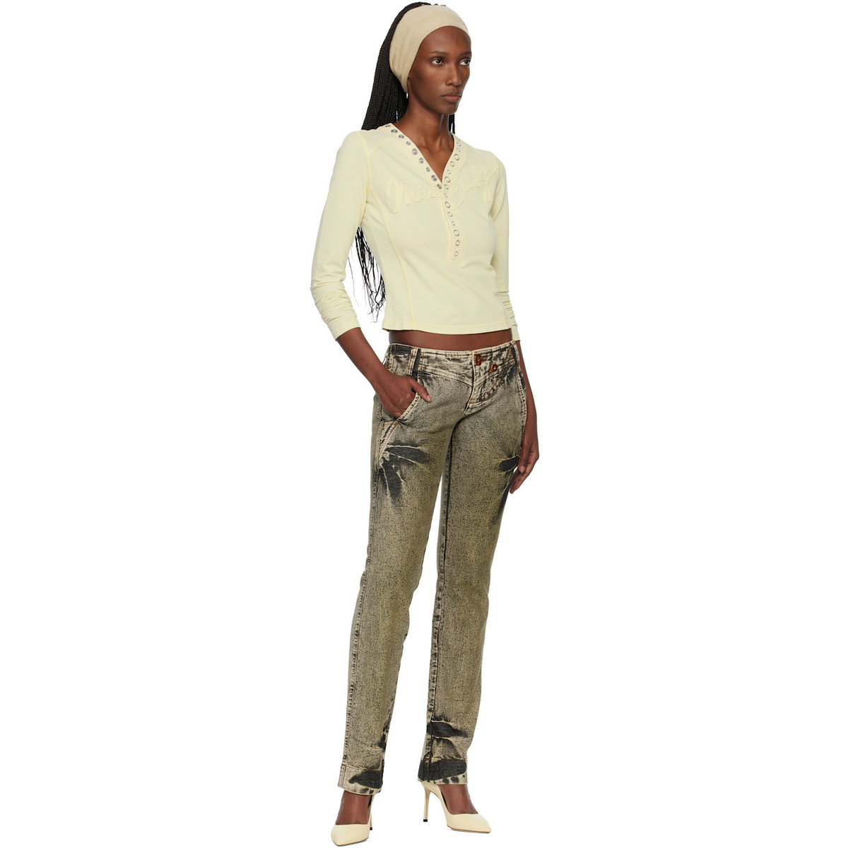 Miss Sixty Yellow KNWLS Edition Logo Patchwork Top