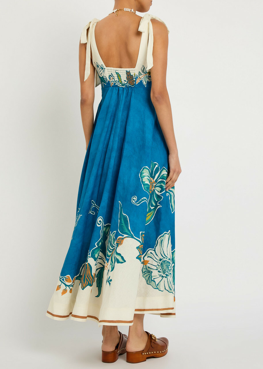 Alemais Luda Floral-print Linen Maxi Dress Blue