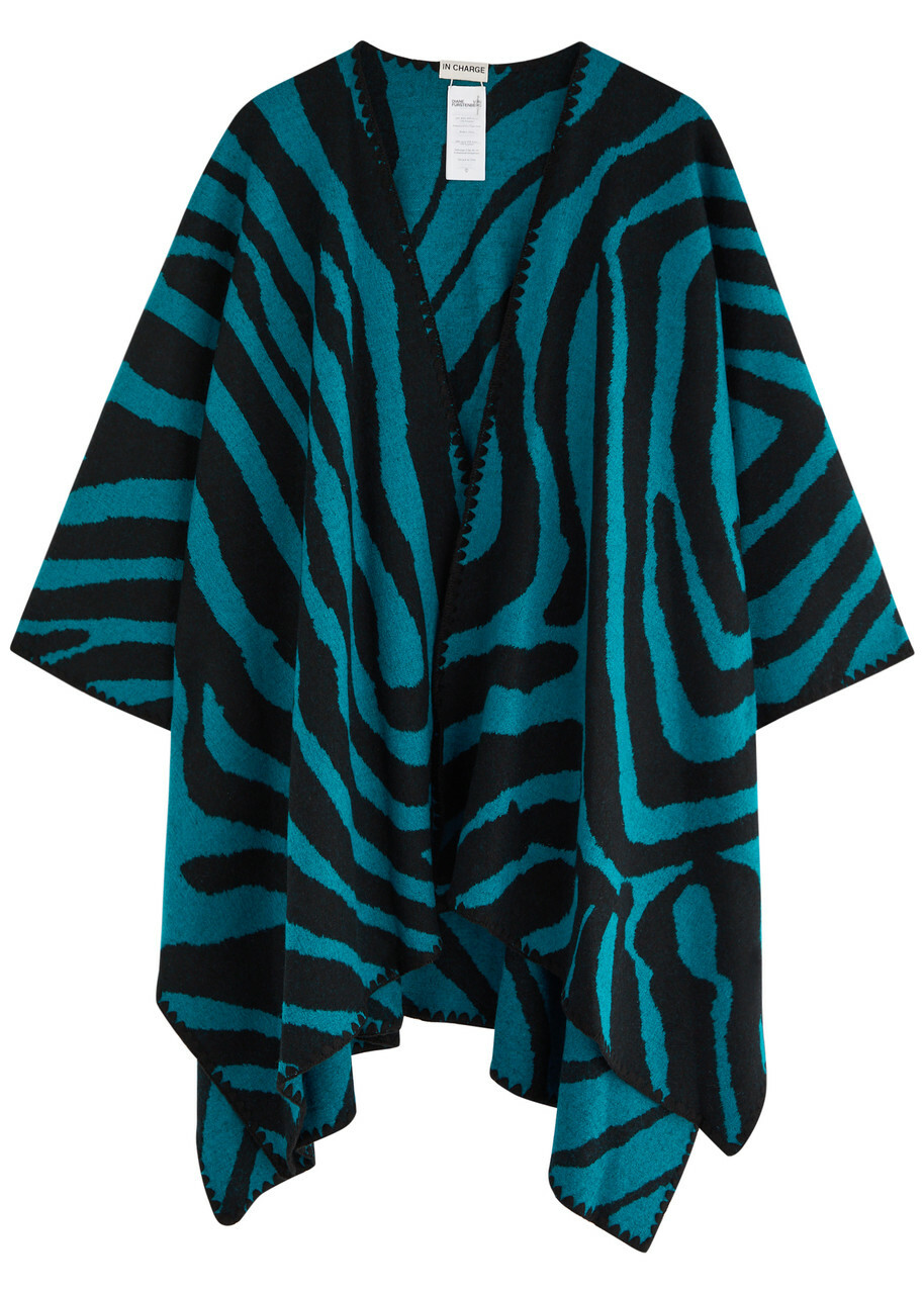 Diane Von Furstenberg Fannie Zebra-jacquard Wool-blend Shawl - Blue - One Size