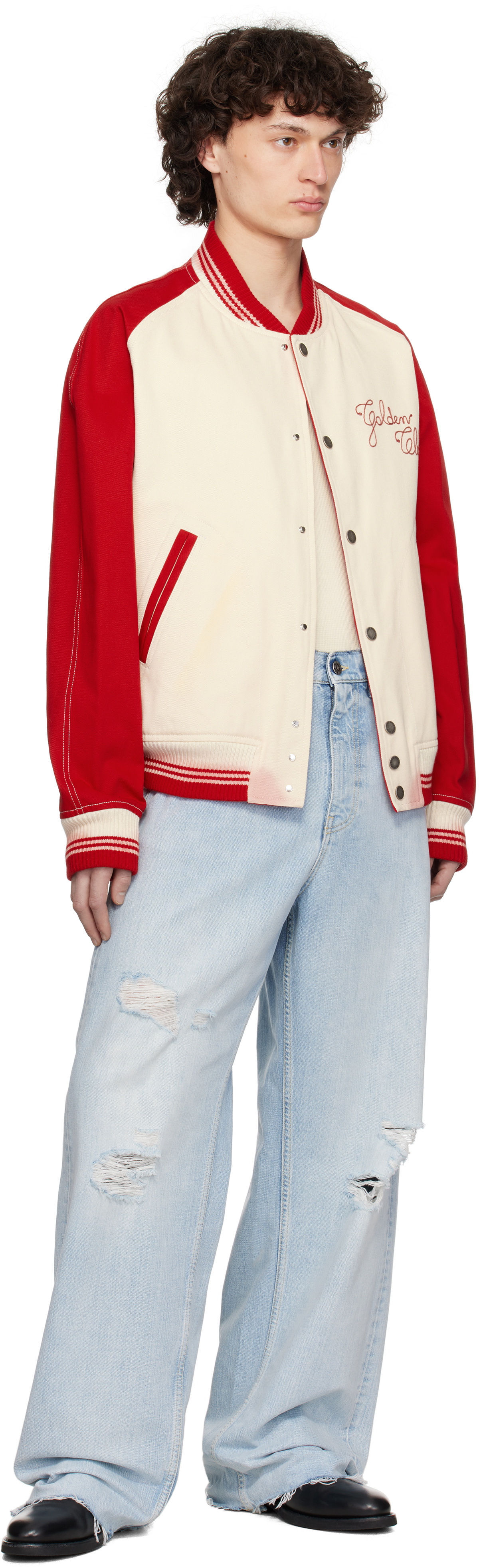 Golden Goose Off-White & Red Embroidery Bomber Jacket