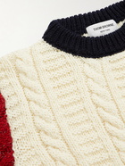 Thom Browne - Colour-Block Cable-Knitted Wool and Mohair-Blend Sweater - White