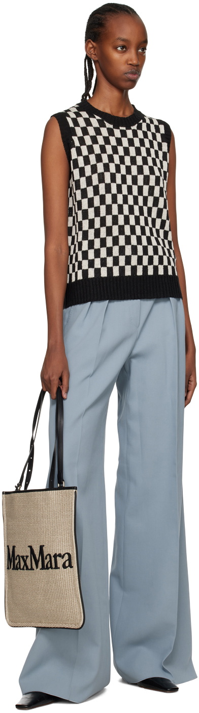 S Max Mara Off-White & Black Quadro Vest