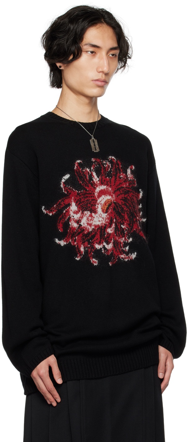 Yohji Yamamoto Black 7G Flower Sweater Yohji Yamamoto