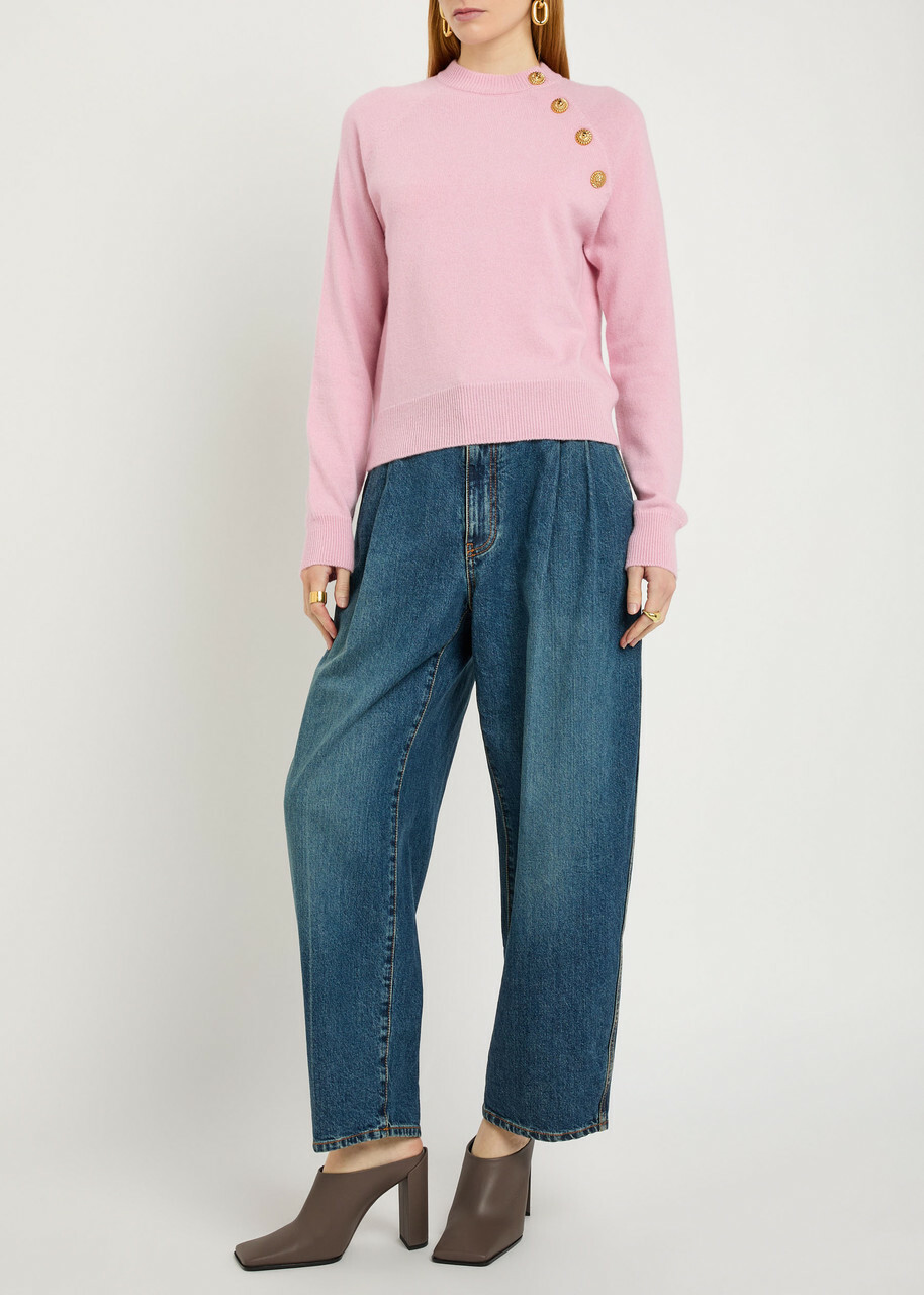 Balmain Embellished Wool and Cashmere-blend Jumper Rose