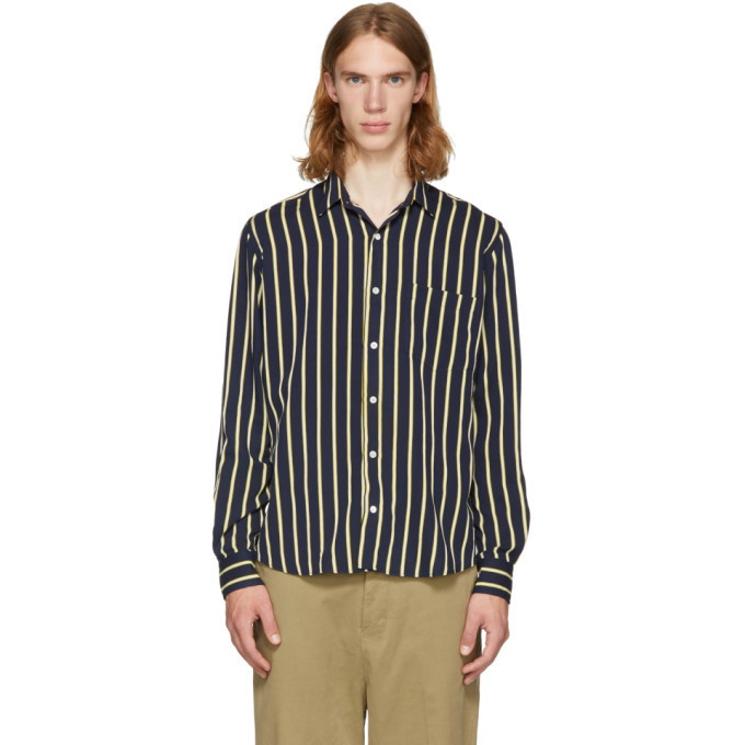 Photo: AMI Alexandre Mattiussi Navy and Yellow Stripe Shirt