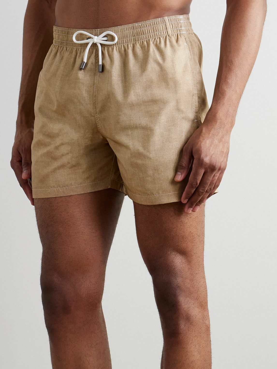 Canali - Straight-Leg Mid-Length Printed Swim Shorts - Neutrals