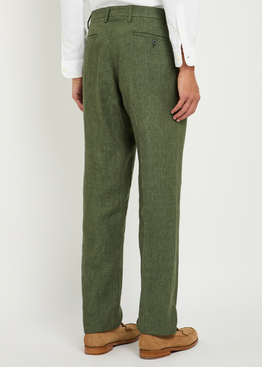 Sunspel Tapered-leg Linen Trousers Khaki