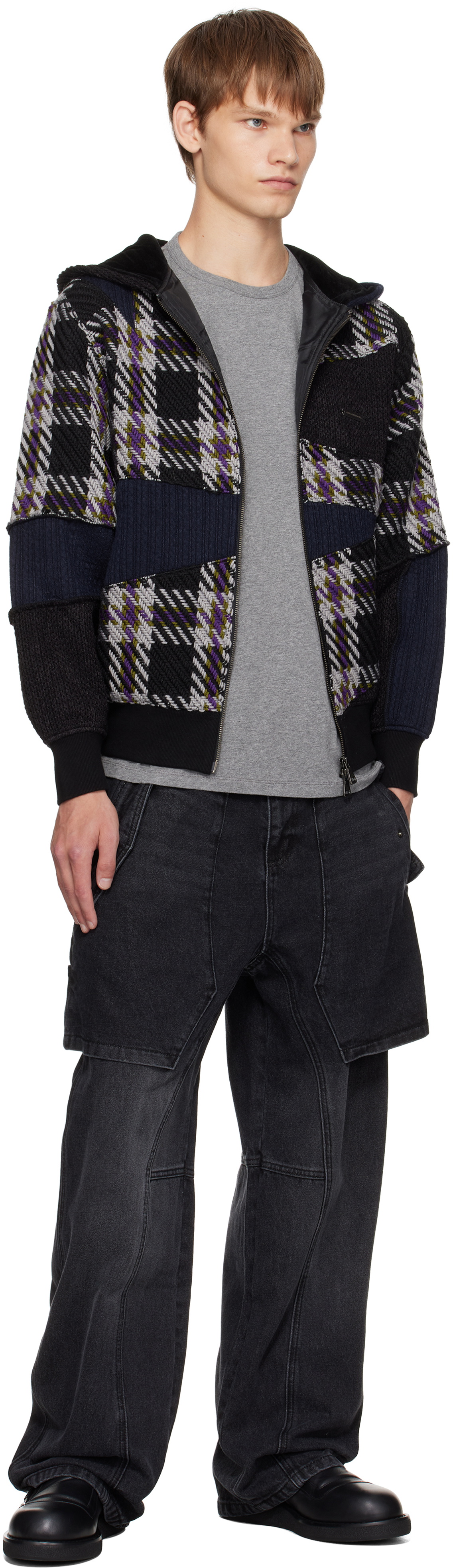 Andersson Bell Black Patchwork Zip-Up Hoodie