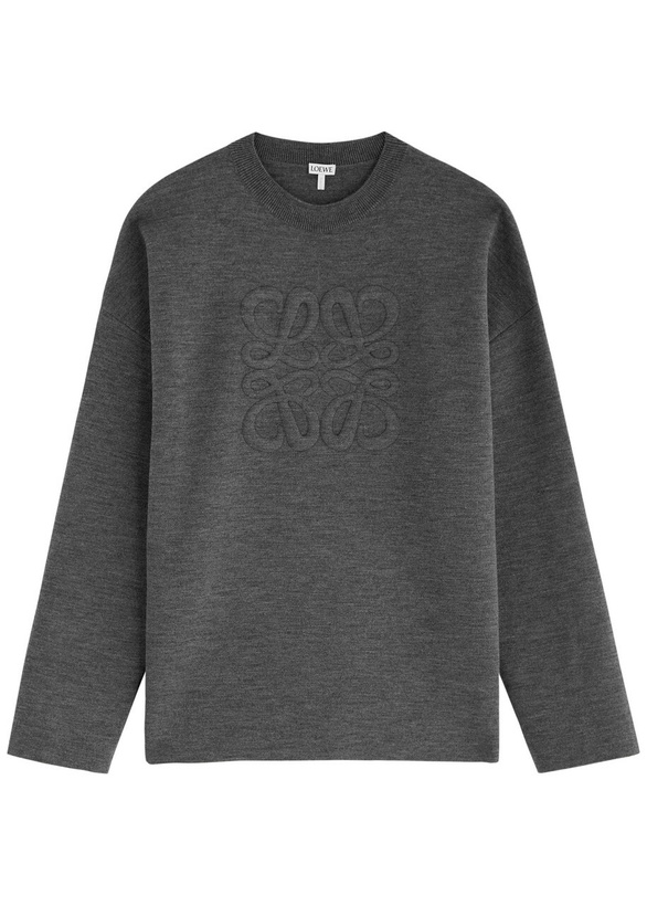 Photo: Loewe Anagram-intarsia Wool-blend Jumper Light Grey