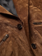 SAINT LAURENT - Slim-Fit Appliquéd Suede Jacket - Brown