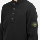 Stone Island Men's Lambswool Quarter Button Knit in Black