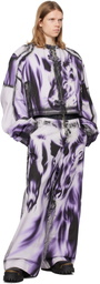 Gerrit Jacob White & Purple Printed Moto Denim Jacket