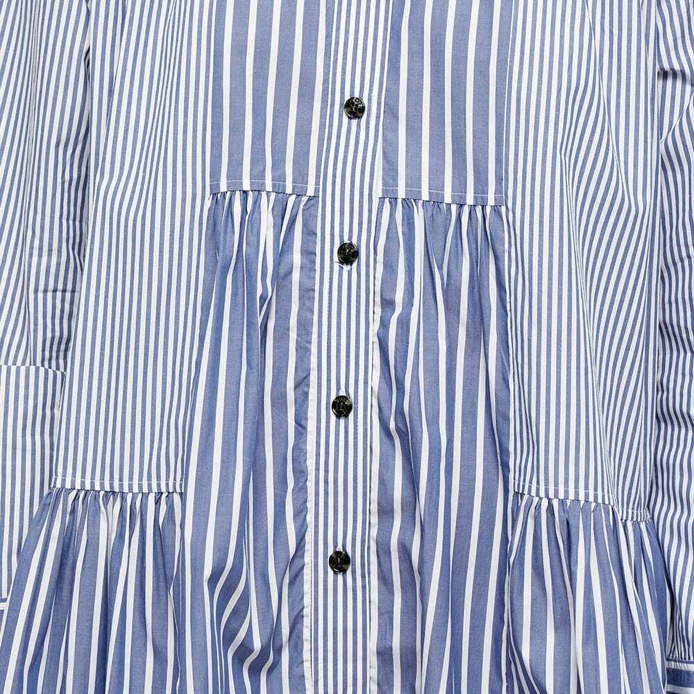 GANNI Women's Stripe Cotton Wide Mini Shirt Dress in Gray Blue GANNI