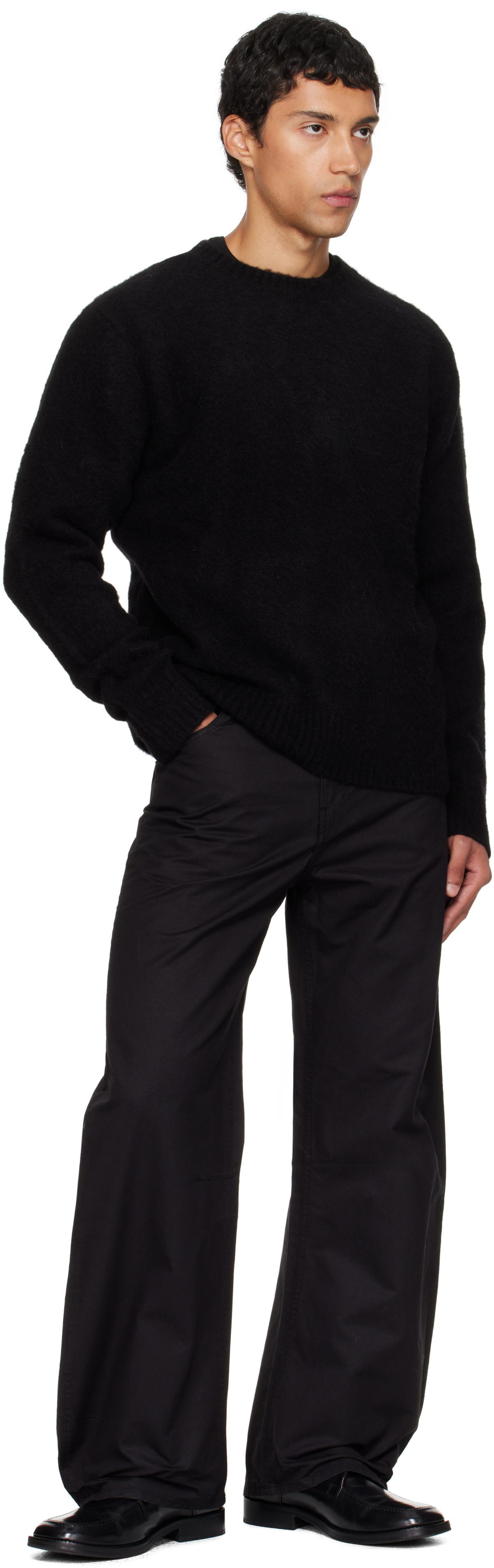 COOR Black Deep Curved Washed Cotton Trousers COOR
