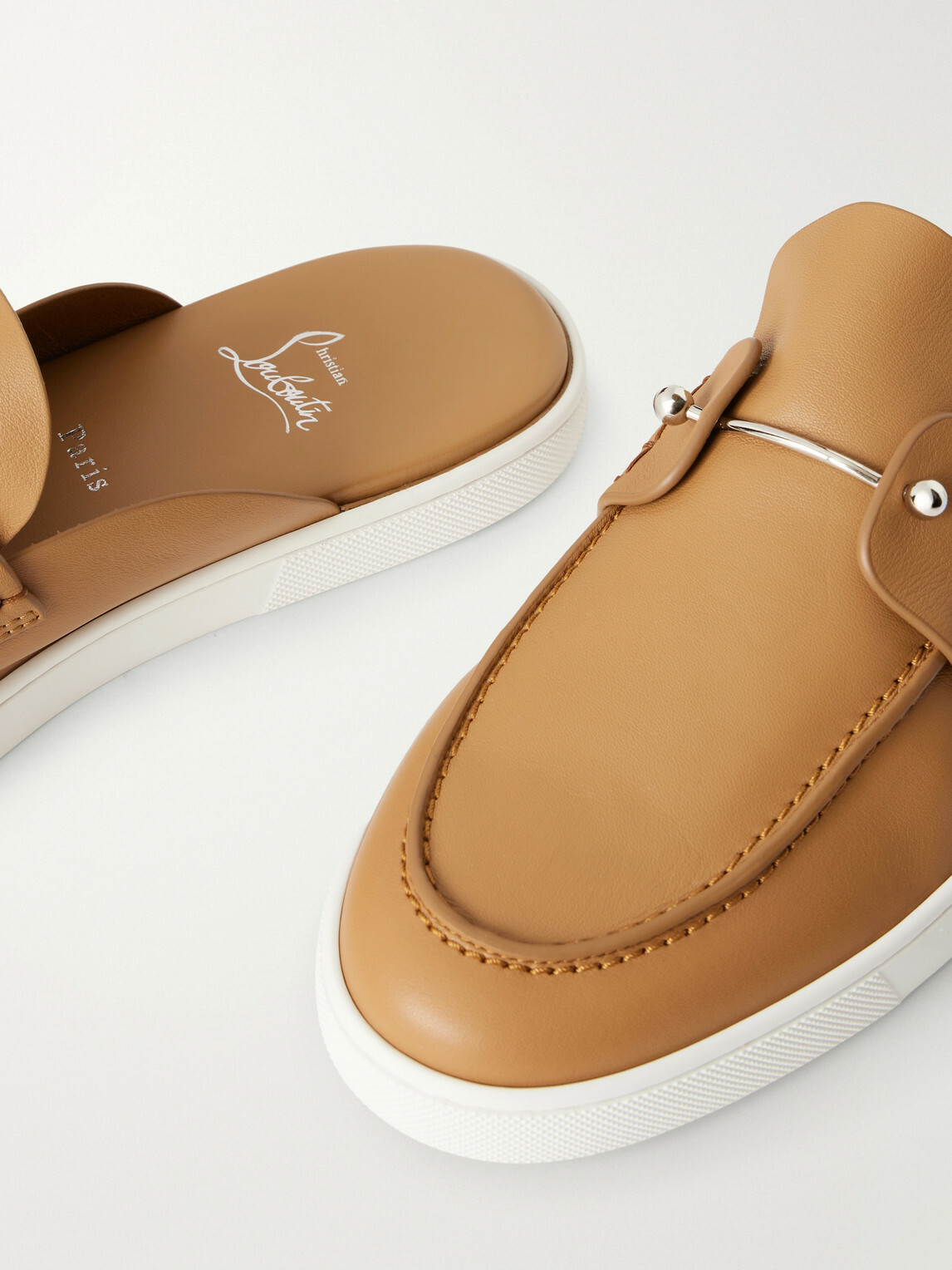 Christian Louboutin - Chanme Embellished Leather Mules - Neutrals