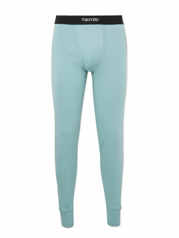 Photo: TOM FORD - Grosgrain-Trimmed Stretch-Cotton Jersey Long Johns - Blue