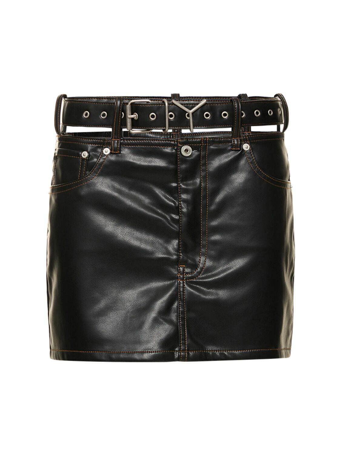 Y/PROJECT - Faux Leather Mini Skirt W/logo Belt Y/Project