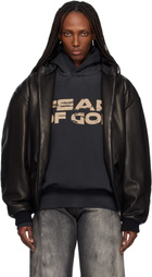 Fear of God Black Hooded Leather Bomber Jacket