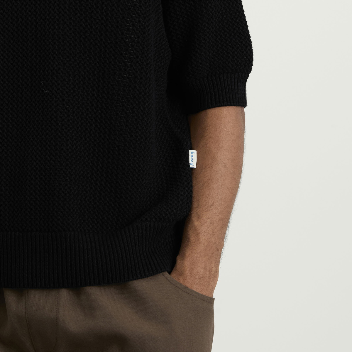 Bound Men's Crochet Knit Polo in Black