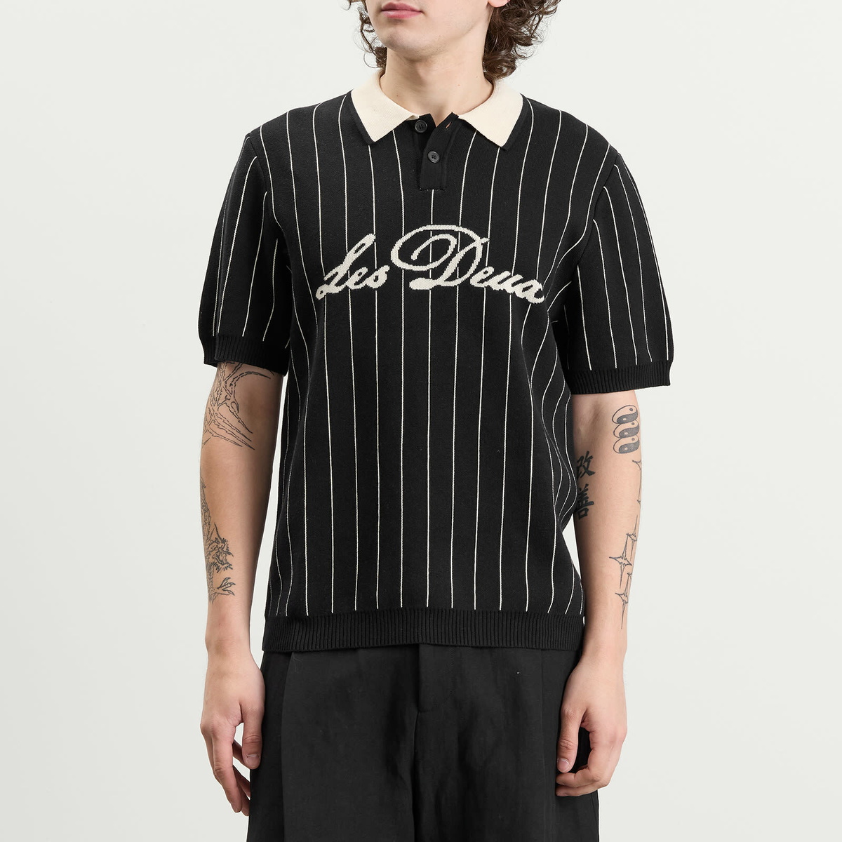 Les Deux Men's Pinstripe Knitted Polo in Black