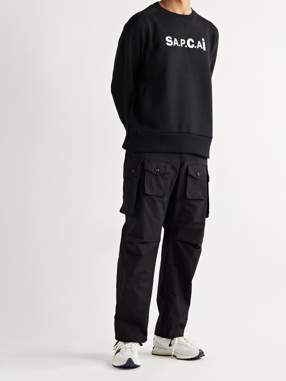 A.P.C. - Sacai Tani Logo-Print Mélange Loopback Cotton-Jersey