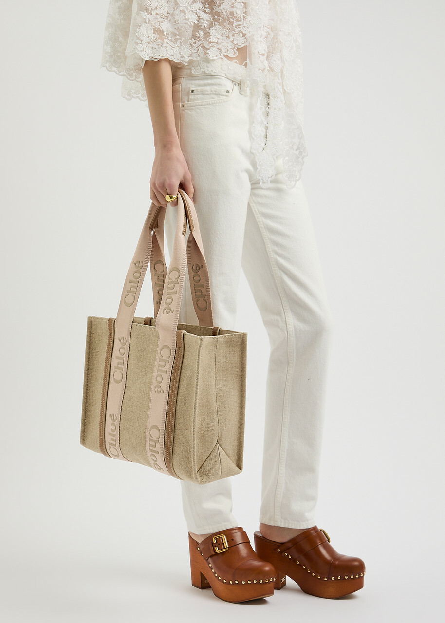 Chloe Woody Medium Linen Canvas Tote - Beige - One Size