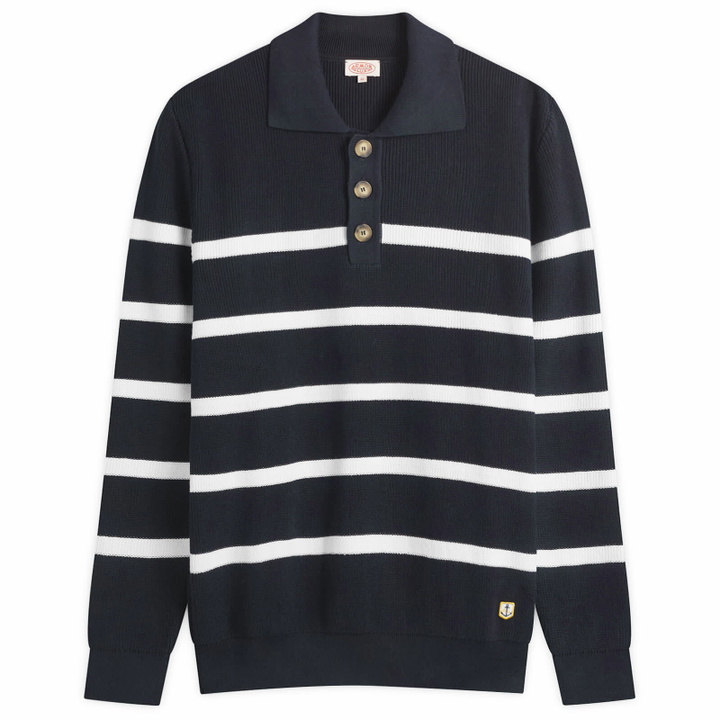 Photo: Armor-Lux Men's Knit Polo in Marine Deep/Blanc
