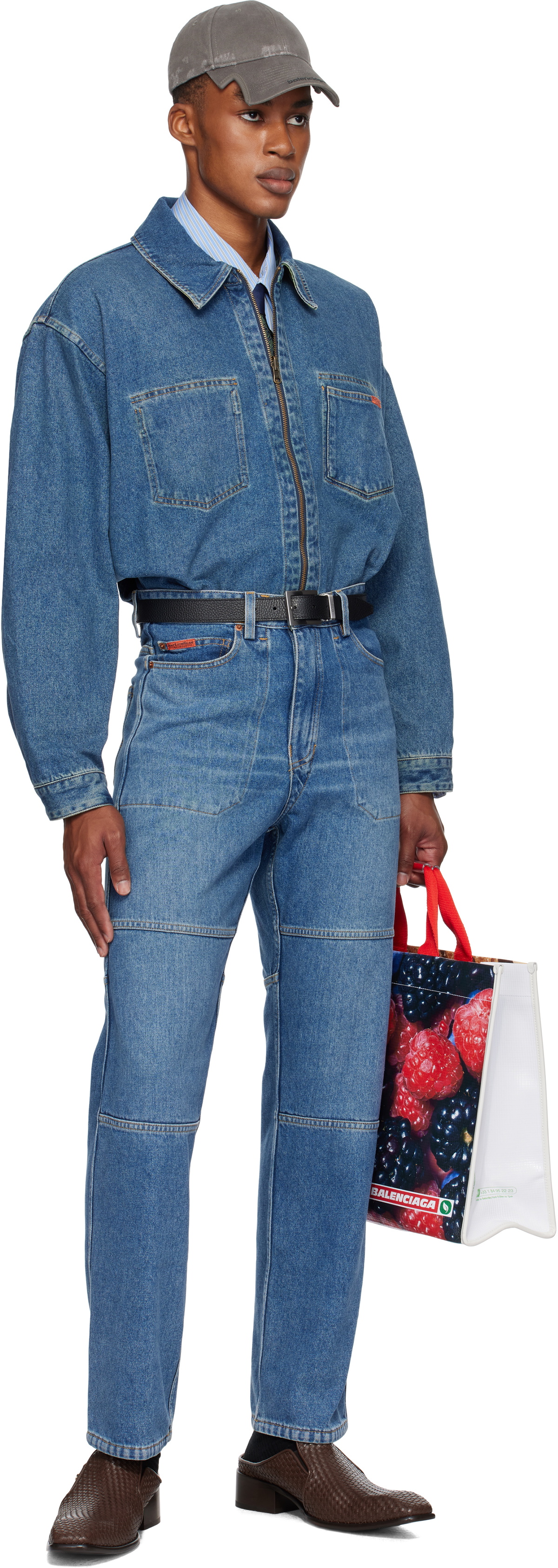 Martine Rose Khaki & Blue Camo Reversible Denim Shirt