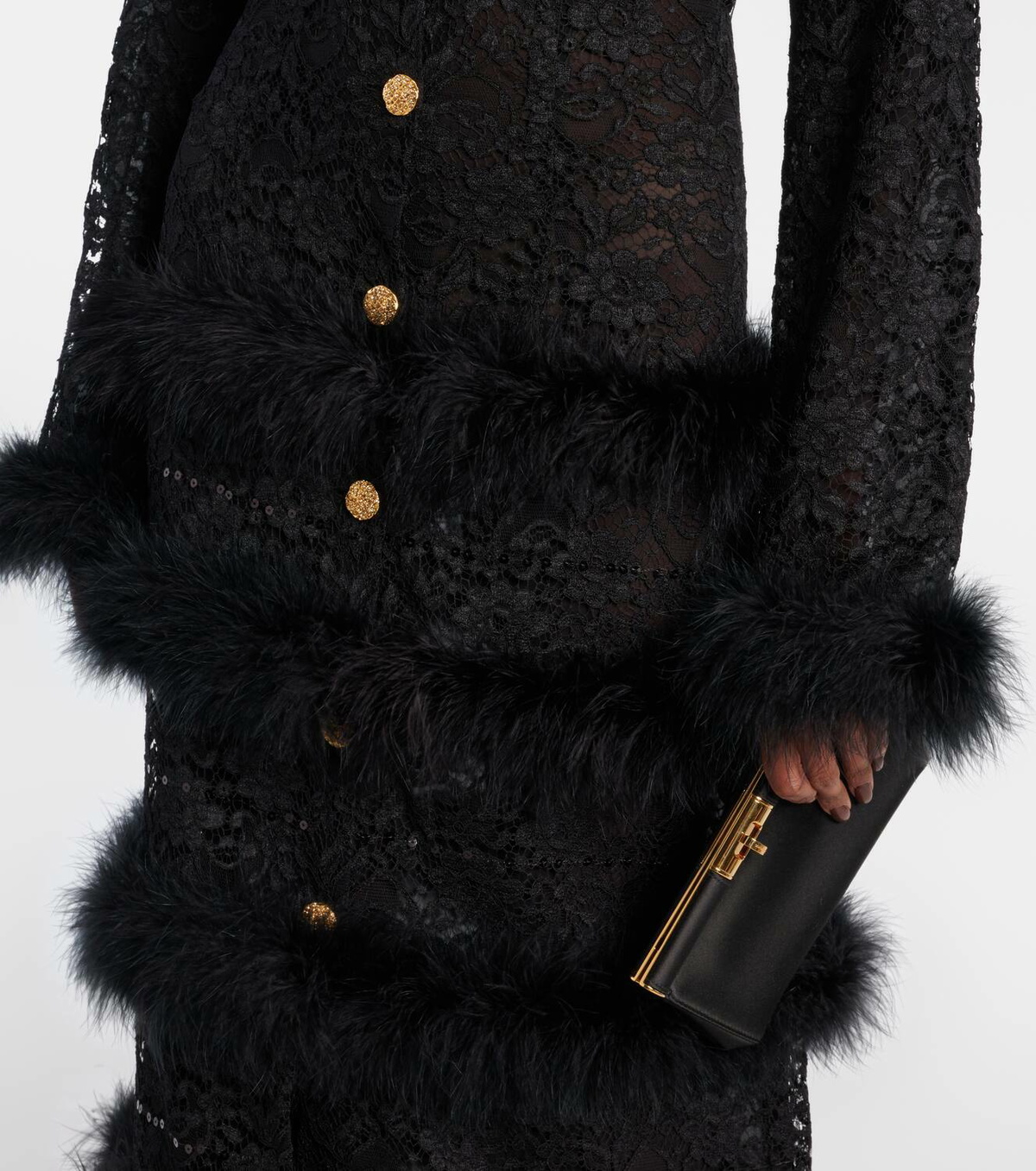 Alessandra Rich Feather-trimmed lace coat