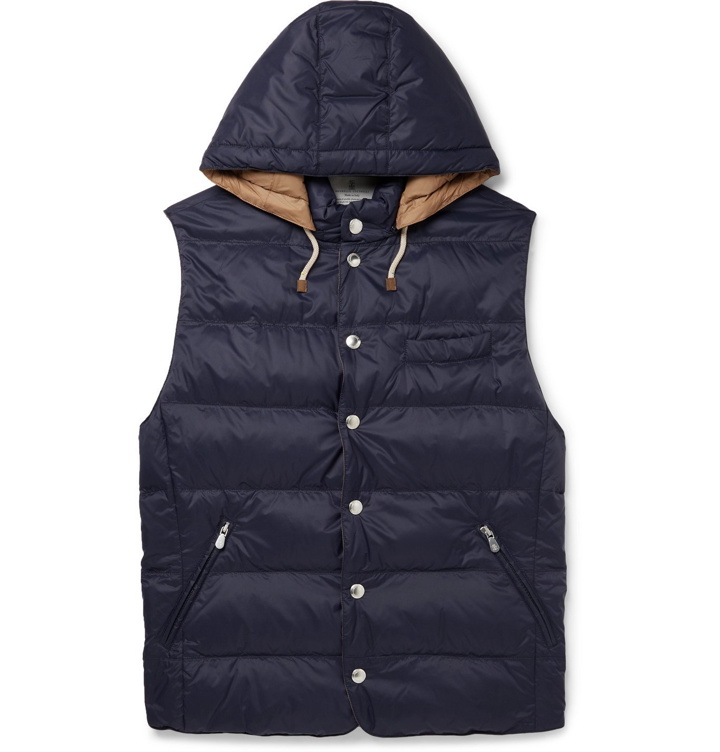 Photo: Brunello Cucinelli - Quilted Shell Hooded Down Gilet - Blue