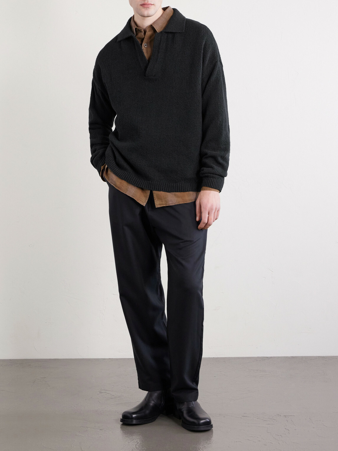 A Kind Of Guise - Marabou Knitted Organic Cotton Polo Shirt - Black