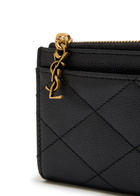 Saint Laurent Quilted Pebbled Leather Card Holder - Black - One Size