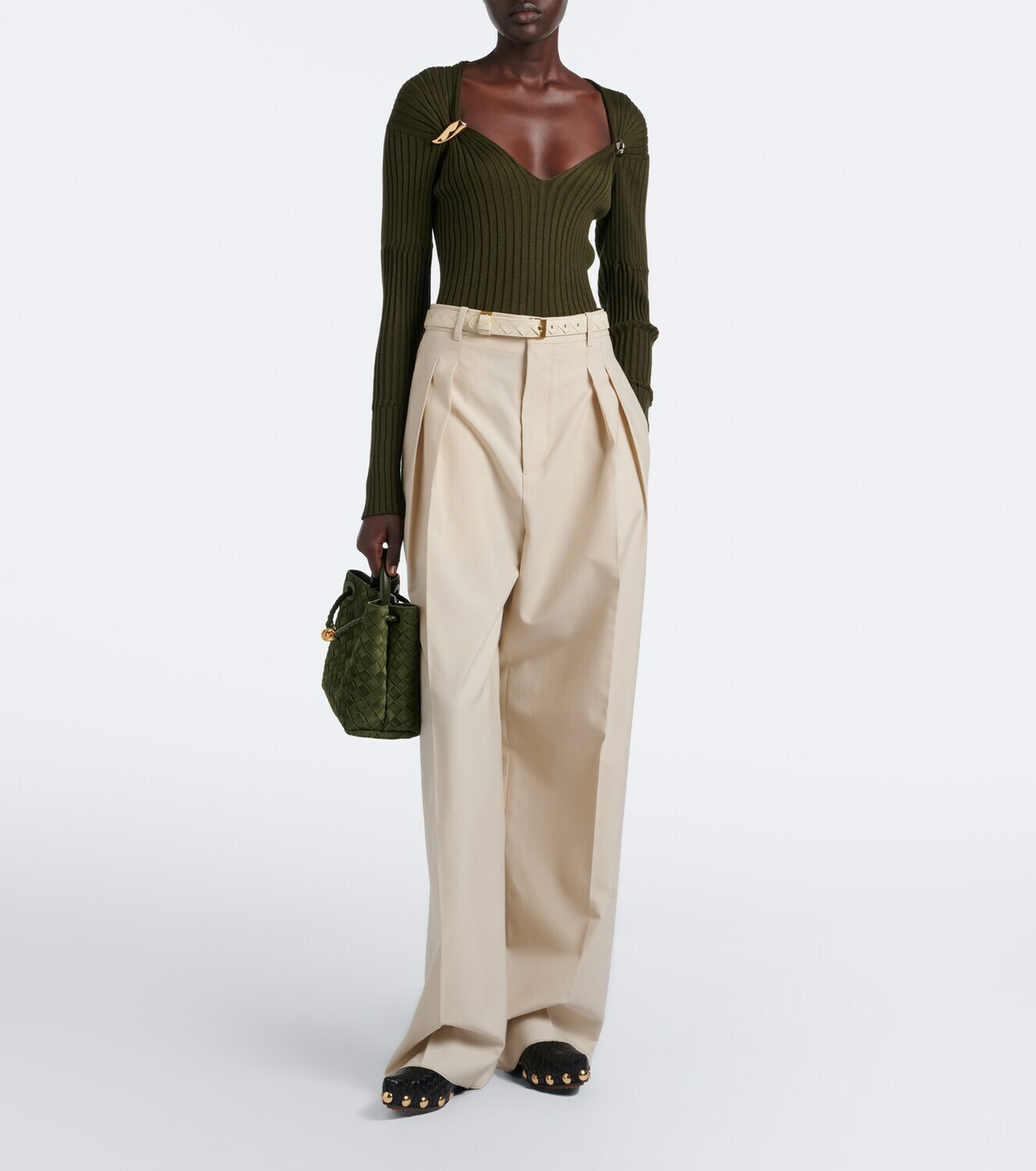 Bottega Veneta Andiamo Intrecciato Small suede top-handle bag