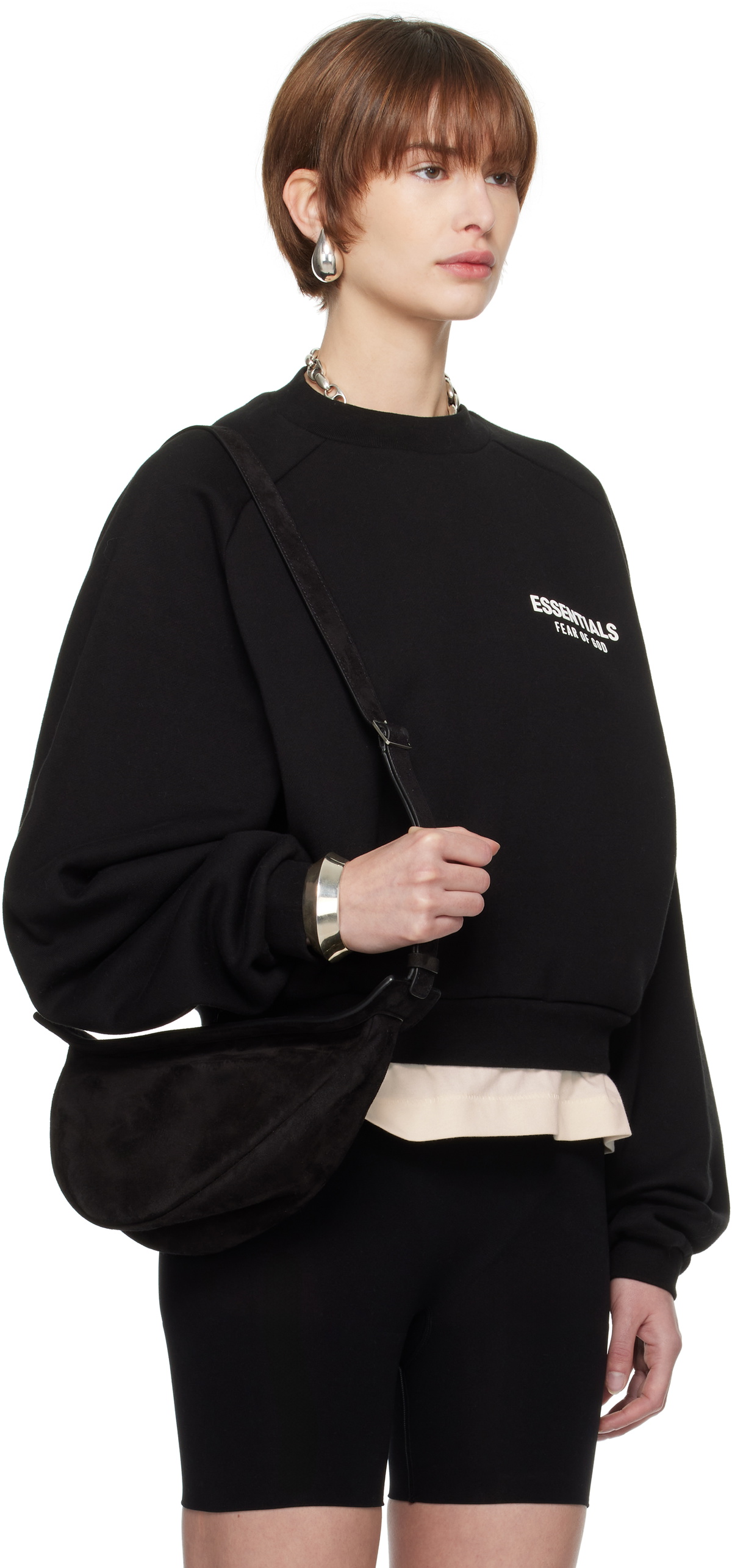 Fear of God ESSENTIALS Black Fleece Cropped Crewneck Sweatshirt Fear Of ...